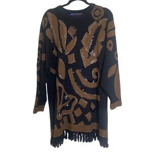 Vintage IB Diffusion Sequined Sweater Womens L Ramie Cotton Button Embellished F